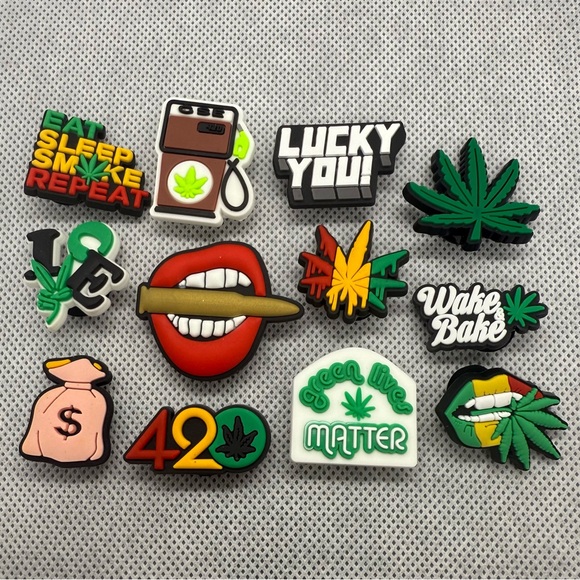 New Set of 12 Assorted Crocs Charms: Weed, 420, Money, etc. - Picture 1 of 4